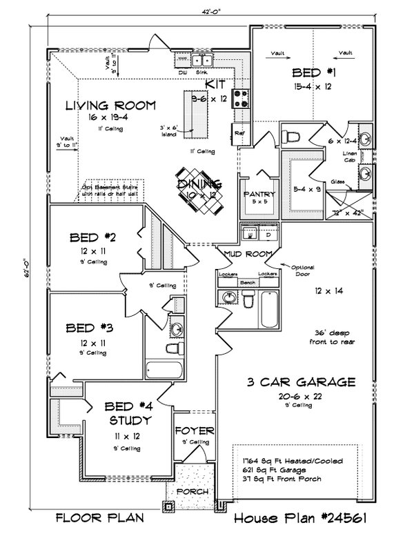 House Blueprint - Cottage Floor Plan - Main Floor Plan #513-2354