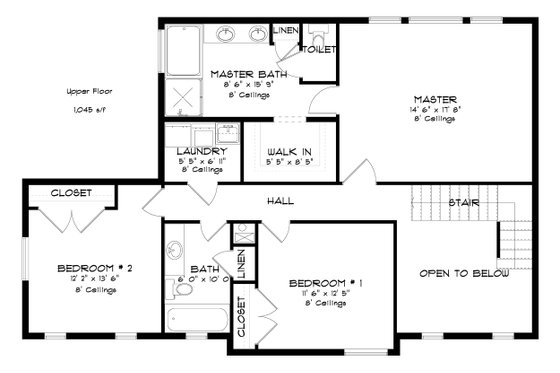 Floor Plan - Upper Floor for Traditional House Plan #1060-37 - 3 bed, 2.5 bath