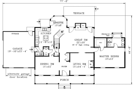 Floor Plan - Main Floor for Southern House Plan #3-206 - 4 bed, 2.5 bath