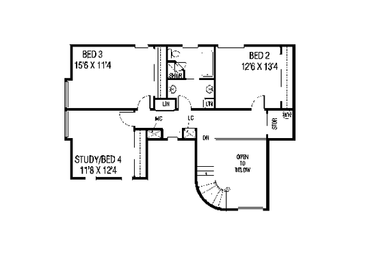 Floor Plan - Upper Floor for Mediterranean House Plan #60-134 - 4 bed, 2.5 bath