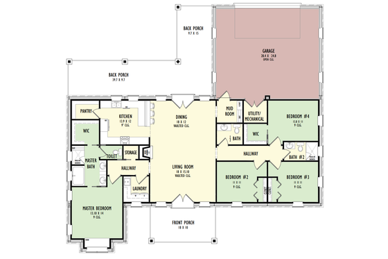Floor Plan - Main Floor for Craftsman House Plan #1092-56 - 4 bed, 2.5 bath