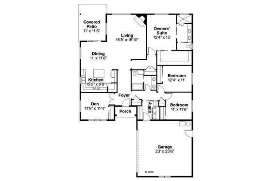 Floor Plan - Main Floor for Ranch House Plan #124-1096 - 3 bed, 2 bath