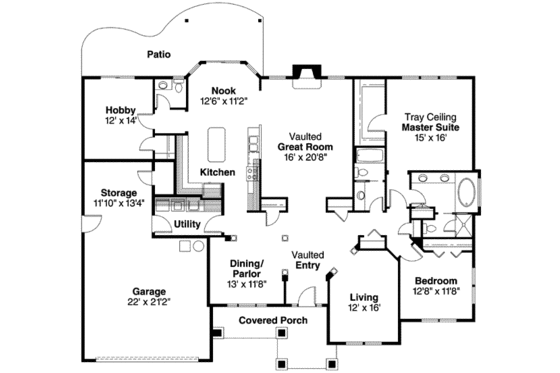 Floor Plan - Main Floor for Modern House Plan #124-601 - 2 bed, 2.5 bath