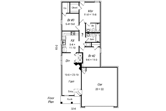 Floor Plan - Main Floor for European House Plan #329-157 - 3 bed, 2 bath