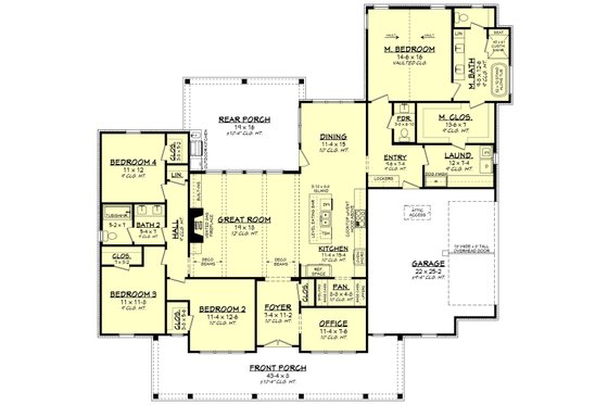 Floor Plan - Main Floor for Farmhouse House Plan #430-439 - 4 bed, 2.5 bath