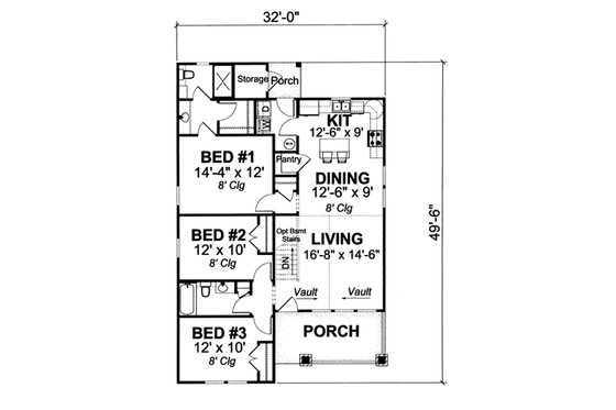 Floor Plan - Main Floor 1 for Cottage House Plan #513-2043 - 3 bed, 2 bath