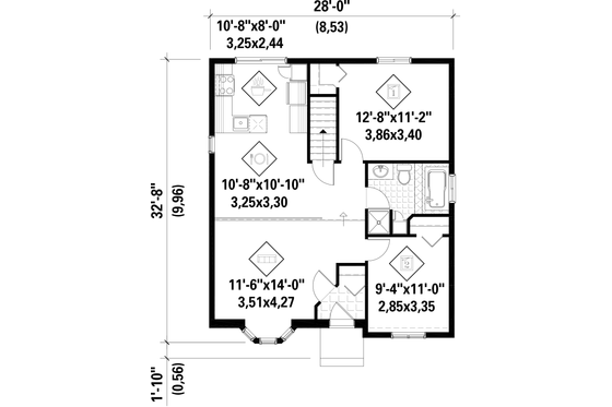 Floor Plan - Main Floor for Country House Plan #25-4870 - 2 bed, 1 bath