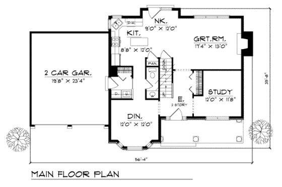 Floor Plan - Main Floor for Traditional House Plan #70-239 - 3 bed, 2.5 bath