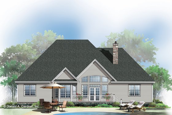 Exterior - Rear Elevation 1 for Ranch House Plan #929-881 - 4 bed, 3 bath