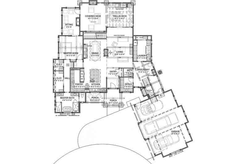 Home Plan - Floor Plan - Main Floor for Farmhouse House Plan #1069-21 - 2 bed, 2.5 bath