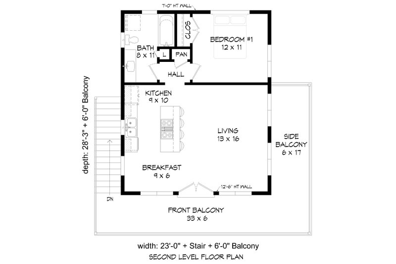 Contemporary Style House Plan - 1 Beds 1 Baths 650 Sq/Ft Plan #932-749 ...