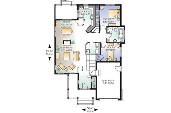 Floor Plan - Main Floor for Traditional House Plan #23-566 - 2 bed, 1 bath
