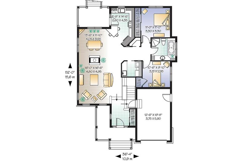 Dream House Plan - Floor Plan - Main Floor for Traditional House Plan #23-566 - 2 bed, 1 bath