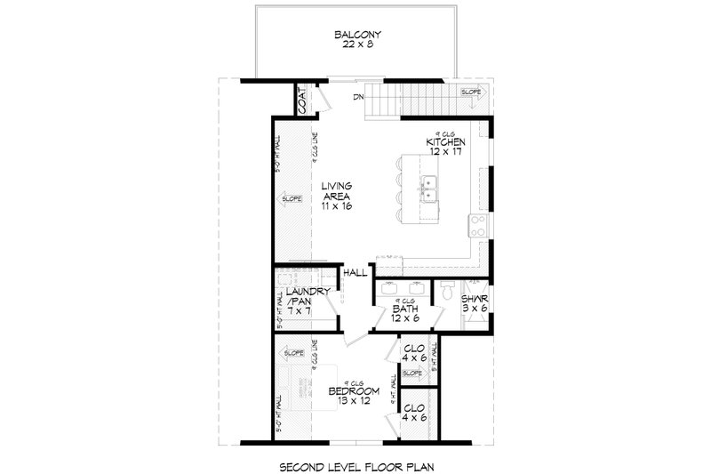 House Design - Floor Plan - Upper Floor for Southern House Plan #932-1186 - 1 bed, 1.5 bath
