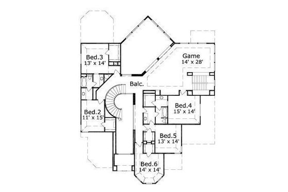 Floor Plan - Upper Floor for European House Plan #411-599 - 6 bed, 3.5 bath