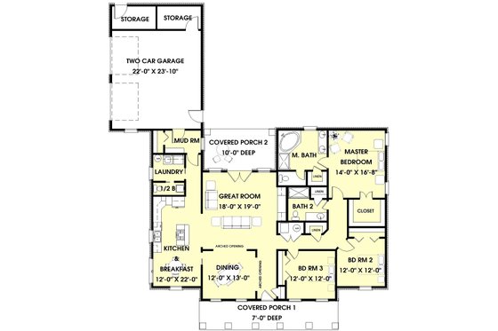 Floor Plan - Main Floor for Southern House Plan #44-153 - 3 bed, 2.5 bath