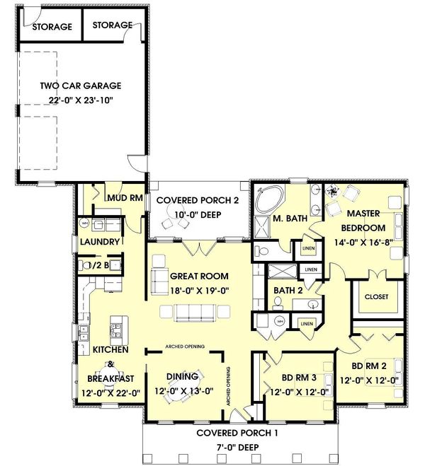 House Design - Southern Floor Plan - Main Floor Plan #44-153