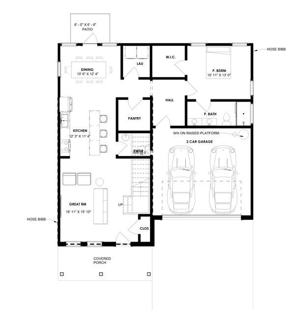 Home Plan - Floor Plan - Main Floor for Traditional House Plan #1129-16 - 3 bed, 2.5 bath
