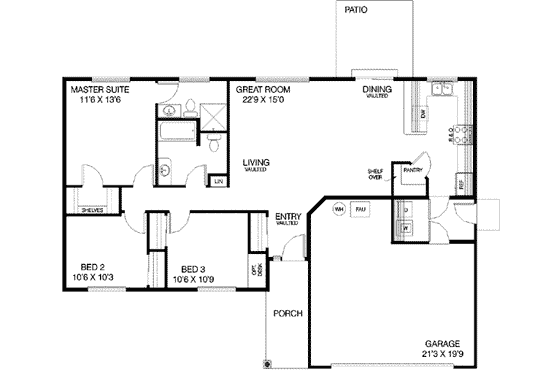 Floor Plan - Main Floor for Traditional House Plan #60-468 - 3 bed, 2 bath