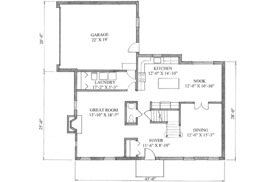 Floor Plan - Main Floor for Colonial House Plan #136-106 - 3 bed, 2.5 bath