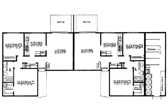 Floor Plan - Main Floor for Ranch House Plan #303-266 - 2 bed, 1 bath