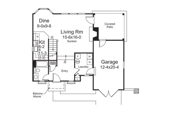 Floor Plan - Main Floor for European House Plan #57-675 - 1 bed, 1 bath