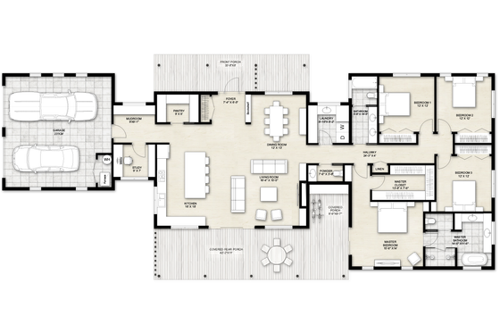 Floor Plan - Main Floor for Prairie House Plan #924-30 - 4 bed, 2.5 bath