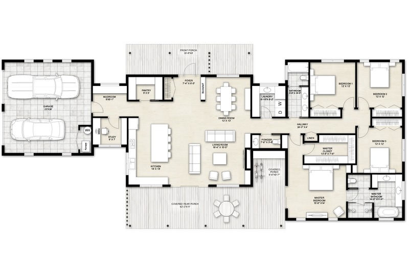 Architectural House Design - Floor Plan - Main Floor for Prairie House Plan #924-30 - 4 bed, 2.5 bath