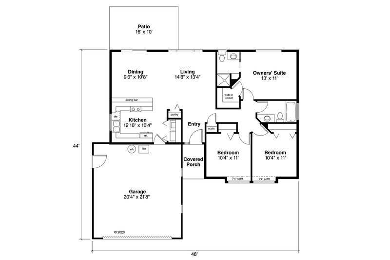House Plan Design - Floor Plan - Main Floor for Ranch House Plan #124-286 - 3 bed, 2 bath