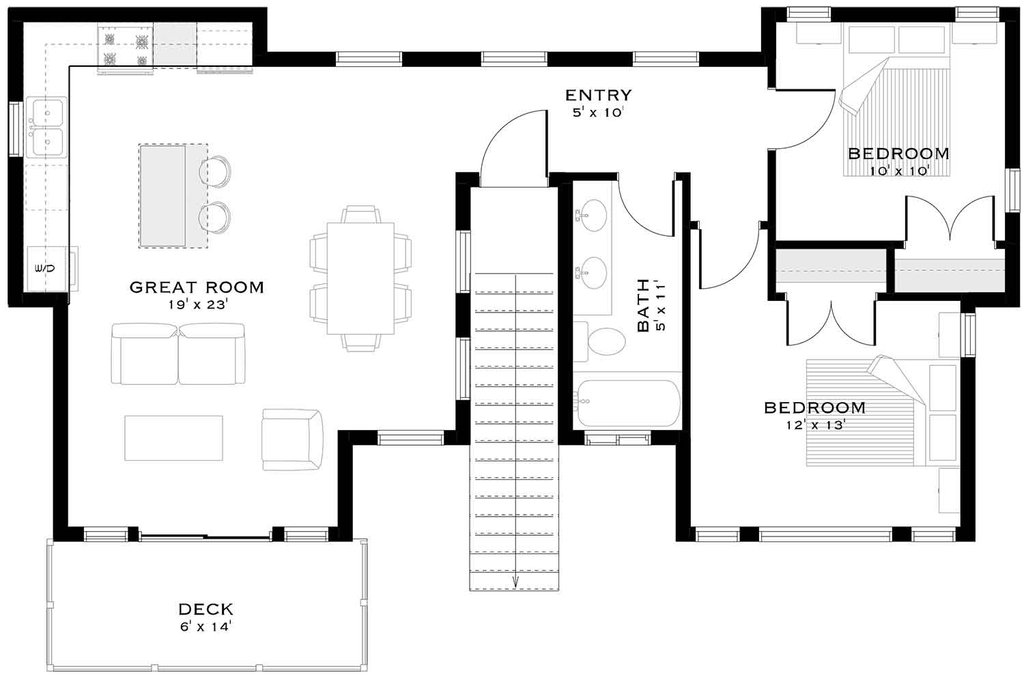 Floor Plan - Main Floor for Cabin House Plan #1101-73 - 2 bed, 1 bath