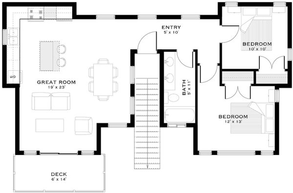 House Blueprint - Floor Plan - Main Floor for Cabin House Plan #1101-73 - 2 bed, 1 bath