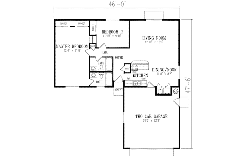Home Plan - Floor Plan - Main Floor for Ranch House Plan #1-186 - 2 bed, 2 bath