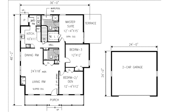 Floor Plan - Main Floor for Country House Plan #3-115 - 2 bed, 2 bath