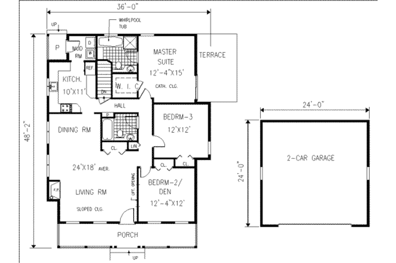 House Blueprint - Floor Plan - Main Floor for Country House Plan #3-115 - 2 bed, 2 bath