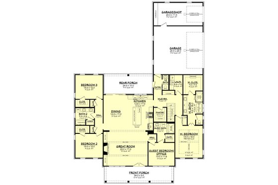 Floor Plan - Main Floor for Farmhouse House Plan #430-379 - 4 bed, 3.5 bath
