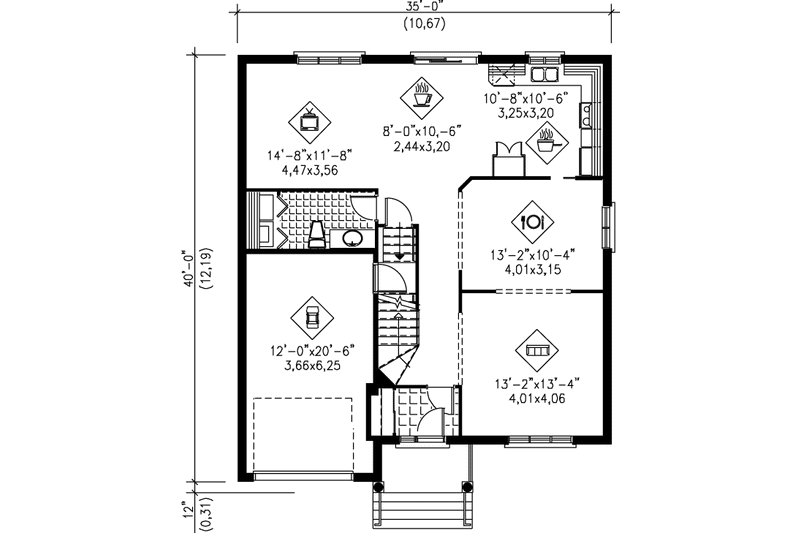 House Plan Design - Floor Plan - Main Floor for Traditional House Plan #25-2043 - 3 bed, 1.5 bath