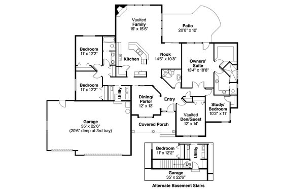 Floor Plan - Main Floor for Mediterranean House Plan #124-466 - 5 bed, 3 bath