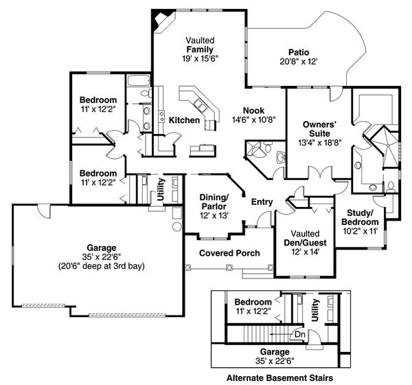 Architectural House Design - Mediterranean Floor Plan - Main Floor Plan #124-466