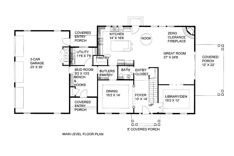 Architectural House Design - Floor Plan - Main Floor for Traditional House Plan #117-945 - 4 bed, 2.5 bath
