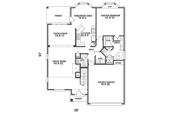 Floor Plan - Main Floor for Southern House Plan #81-217 - 2 bed, 2.5 bath