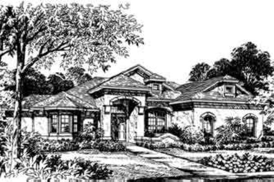 Exterior - Front Elevation for Mediterranean House Plan #135-124 - 4 bed, 4 bath