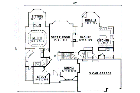 Floor Plan - Main Floor for European House Plan #67-699 - 4 bed, 3 bath