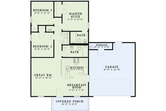 Floor Plan - Main Floor for Ranch House Plan #17-3019 - 3 bed, 2 bath