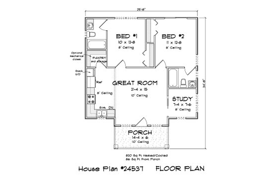 Floor Plan - Main Floor for Modern House Plan #513-2330 - 2 bed, 2 bath