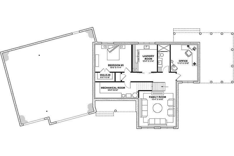 Architectural House Design - Floor Plan - Lower Floor for Farmhouse House Plan #23-2785 - 5 bed, 3.5 bath
