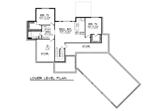 Floor Plan - Lower Floor for Ranch House Plan #70-672 - 2 bed, 2 bath