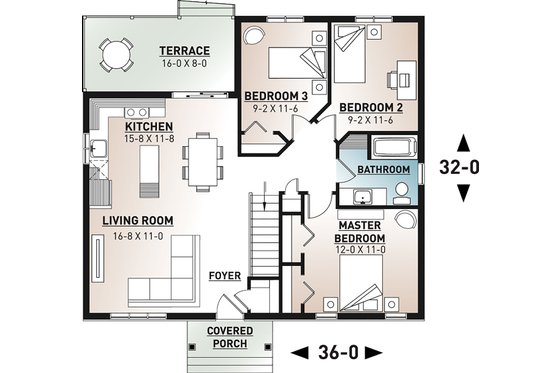 Floor Plan - Main Floor for Craftsman House Plan #23-2696 - 3 bed, 1 bath