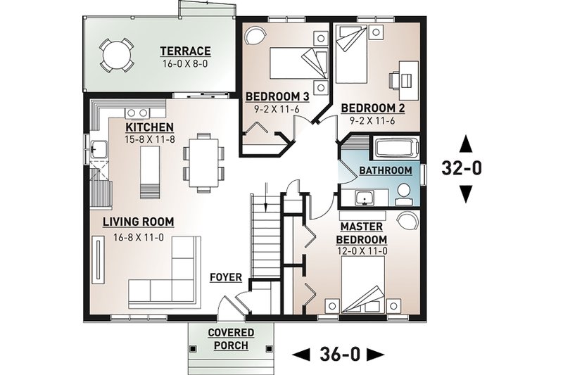Home Plan - Floor Plan - Main Floor for Craftsman House Plan #23-2696 - 3 bed, 1 bath