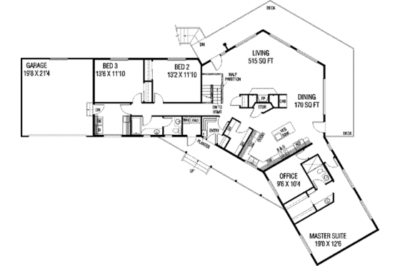 Floor Plan - Main Floor for Modern House Plan #60-111 - 3 bed, 2 bath