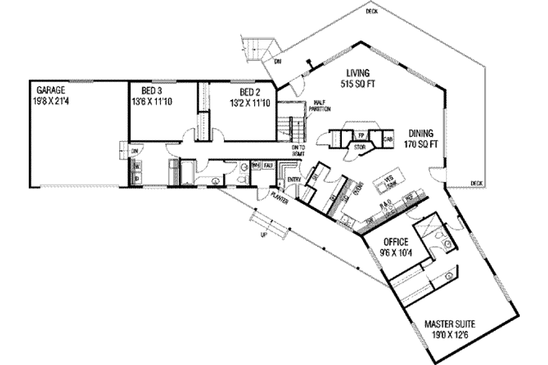 Home Plan - Floor Plan - Main Floor for Modern House Plan #60-111 - 3 bed, 2 bath